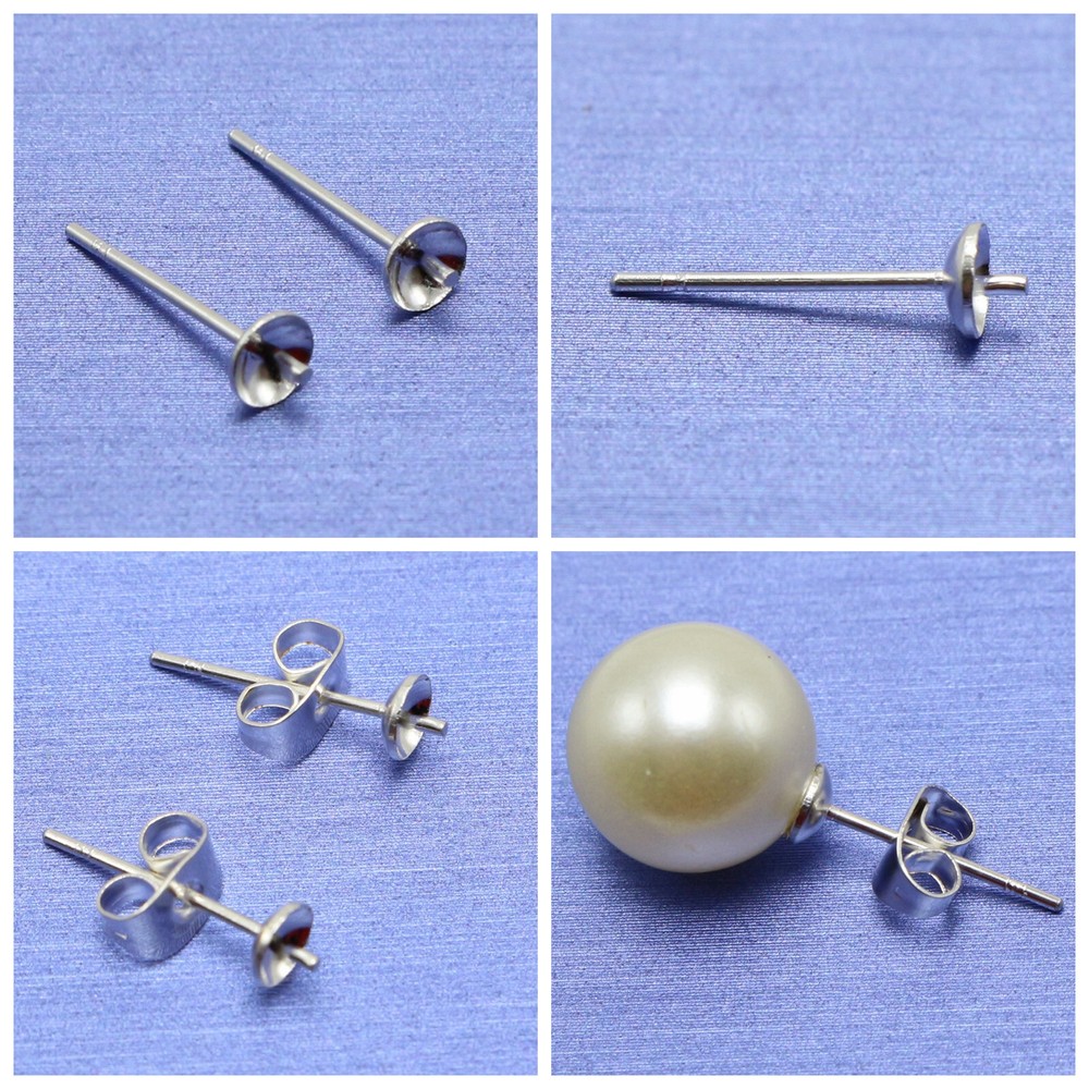 100 pcs Silver 4mm Blank Cup Peg Ear Post Pin Earring Stud with Stopper Brass