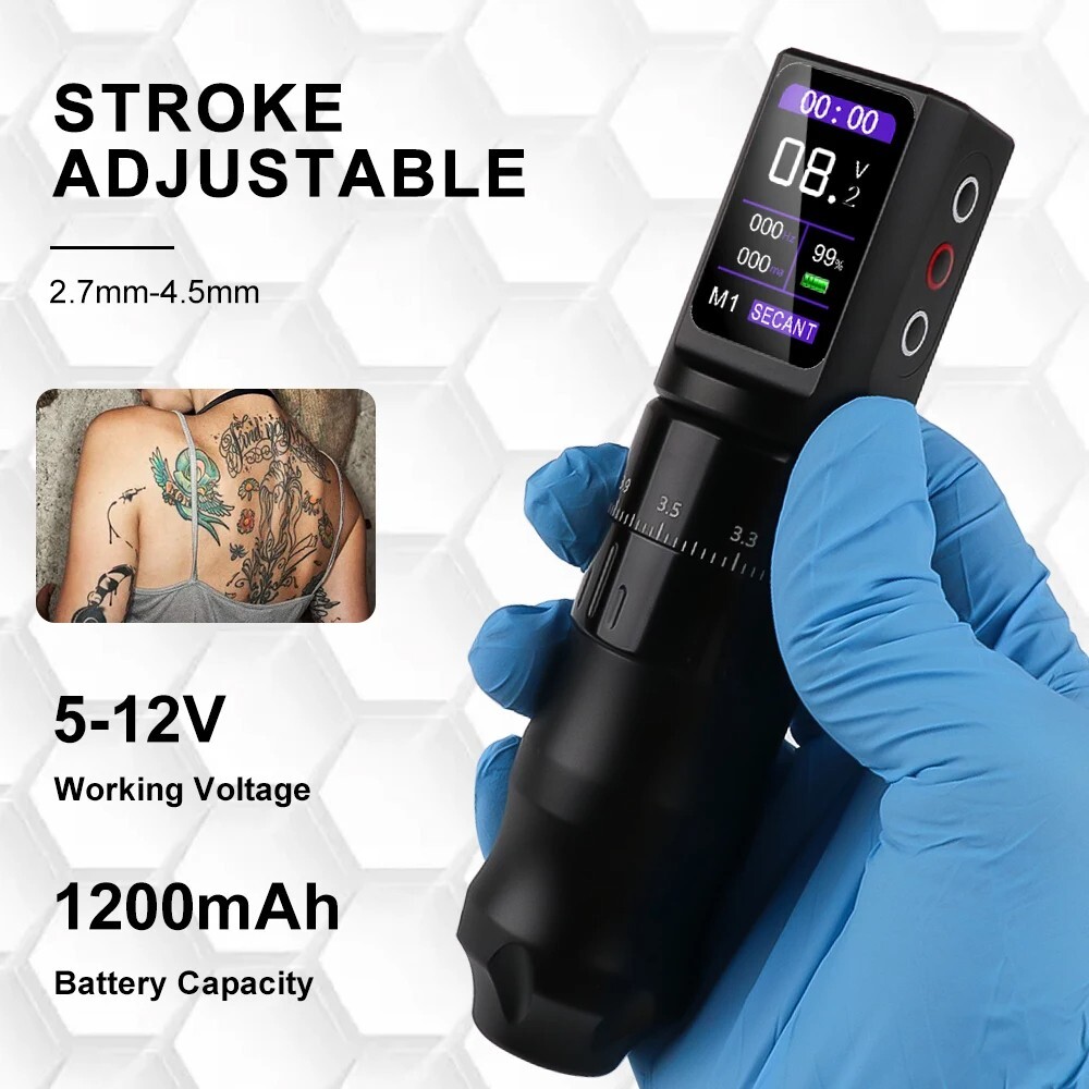 H-Type Pro Wireless Tattoo Machine Adjustable Stroke Pen Kit LED Display PMU