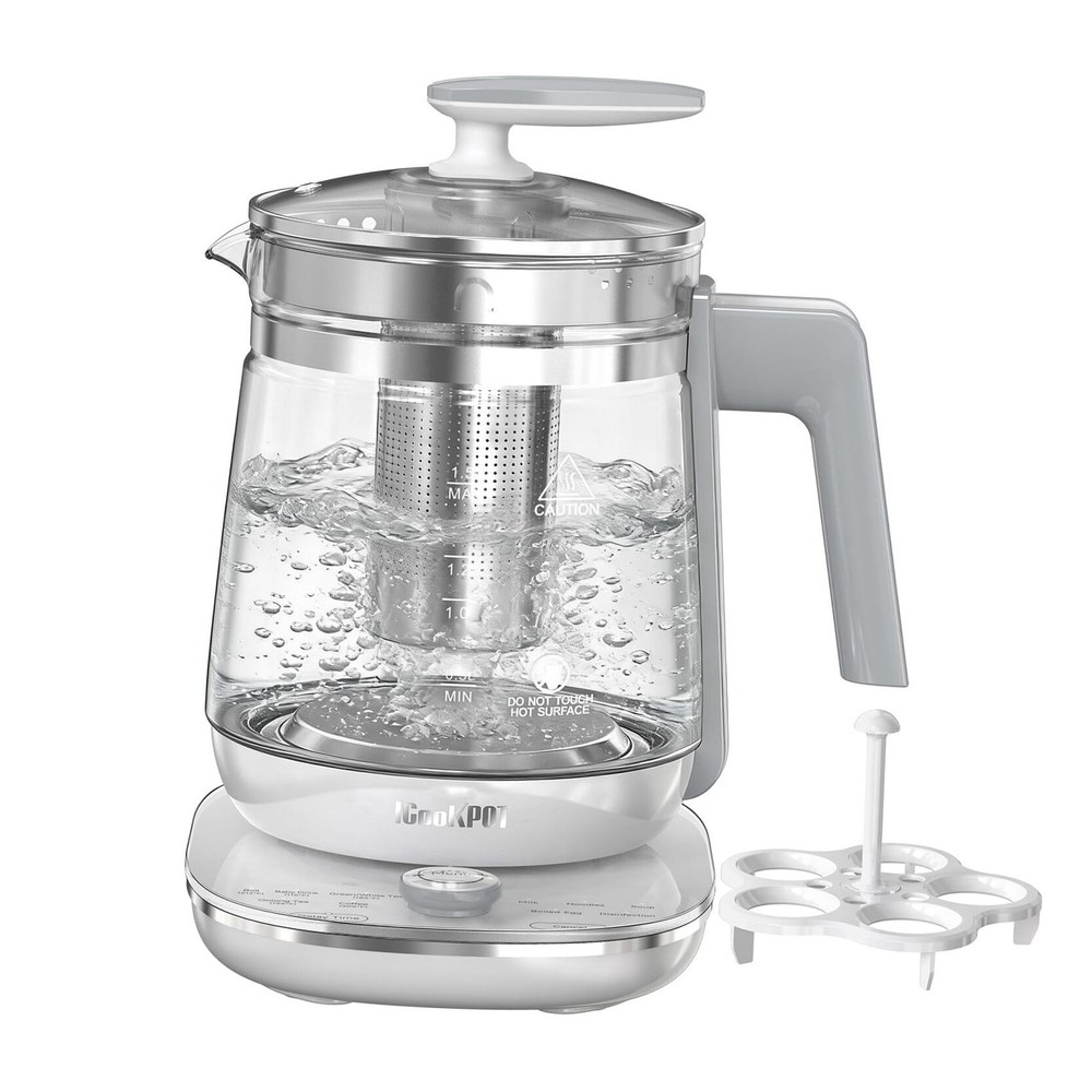 1200w Electric Kettle, 1.5L Borosilicate Glass tea kettle, White 1.6 Quarts