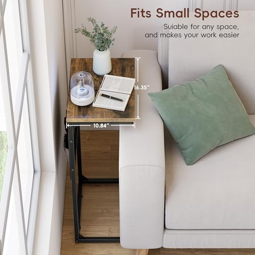 C Shaped End Table with Charging Station, 28" Tall Side Table for Couch, Sofa