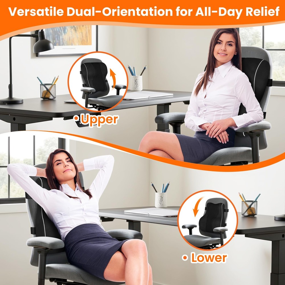 Ergonomic Lumbar Support Pillow – Memory Foam for Lower Back Pain Relief, Adj...