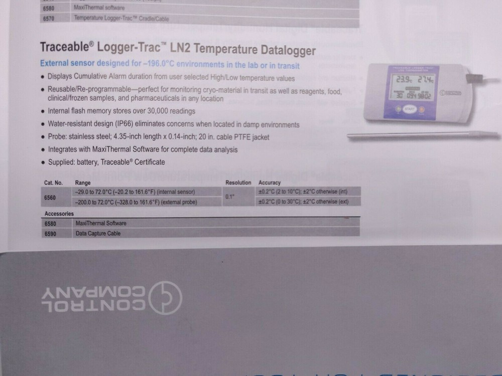 Control Co Traceable Logger-Trac LN2 Temperature Datalogger Thermometer - 6560