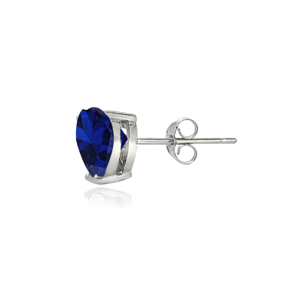 Sterling Silver Created Blue Sapphire 6mm Heart Stud Earrings