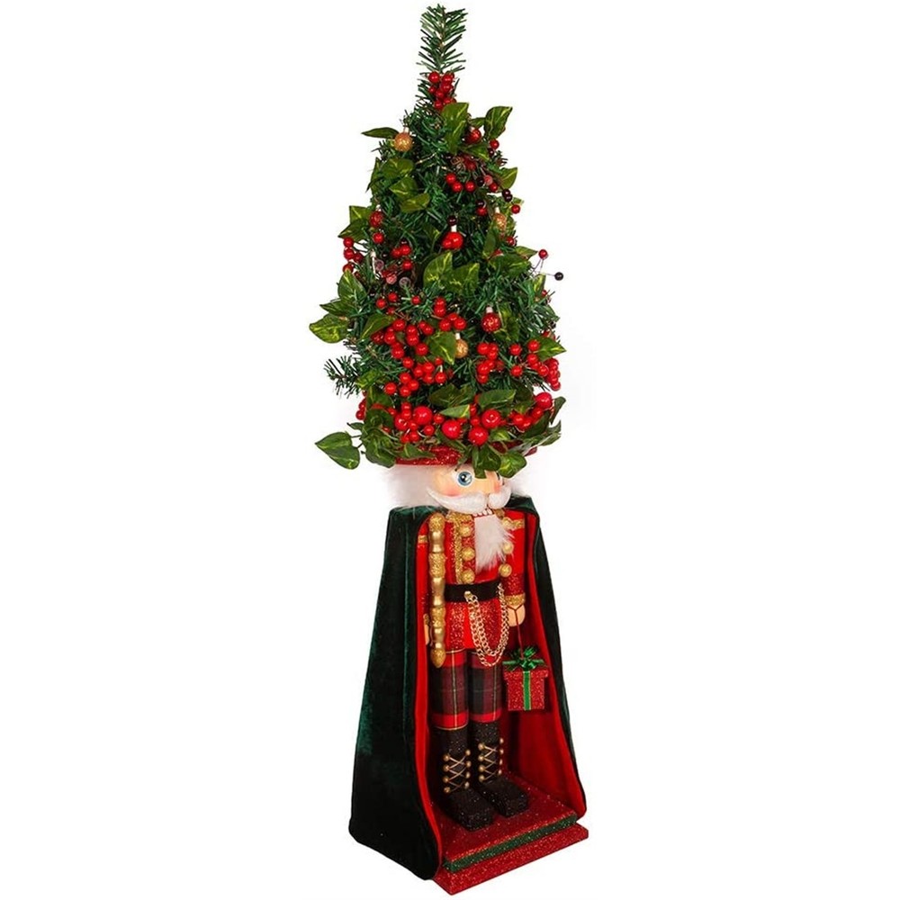 Kurt Adler LED Glowing Plaid Christmas Tree Nutcracker, 36"