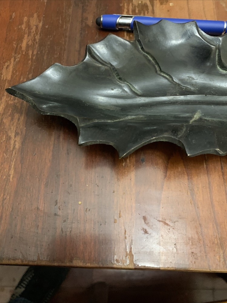 Unique solid metal leaf-shaped tray, candy dish—red oak? Brutalist Art?