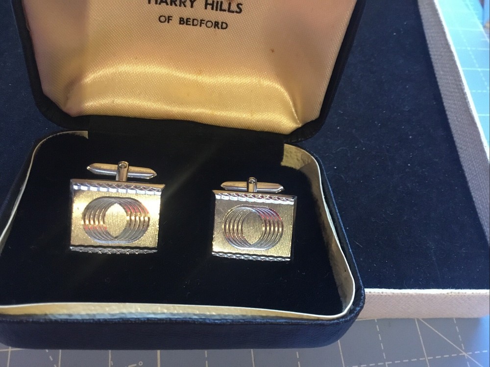 Vintage Cufflinks V Smart Rectangle Silver Tone Classic Original Box