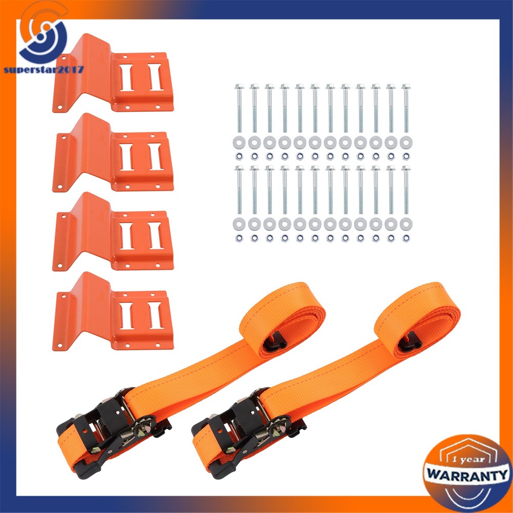 Orange Wheel Chock And 8ft Ratchet Strap Kit For E Track System Polyester
