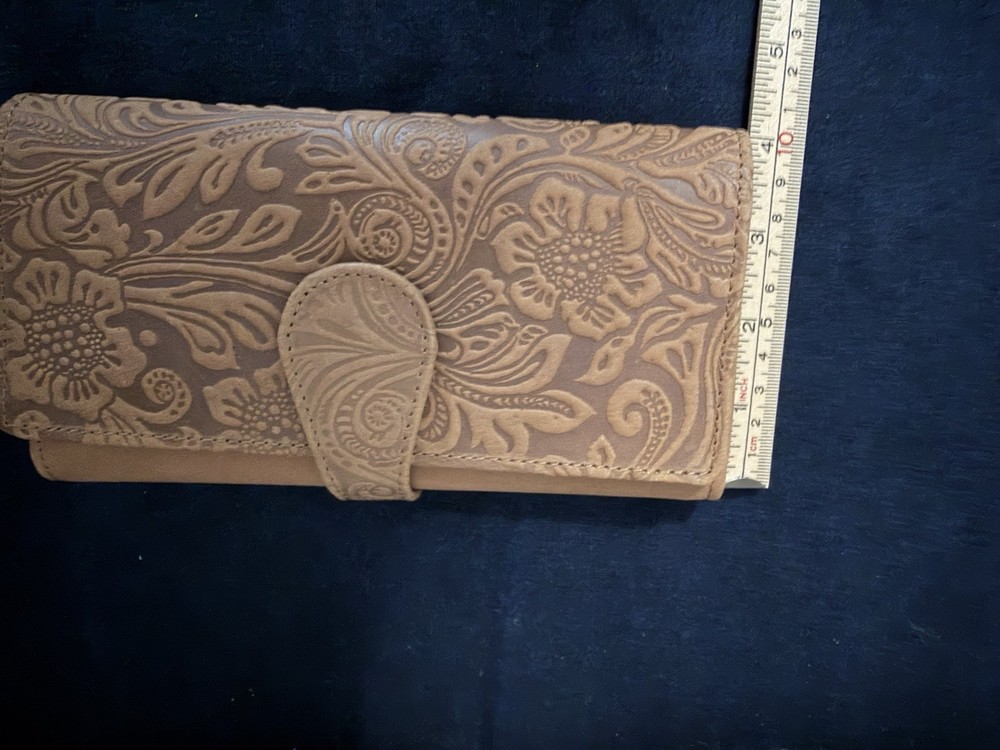 Brown Floral Embossed Leather Wallet with RFID Blocking