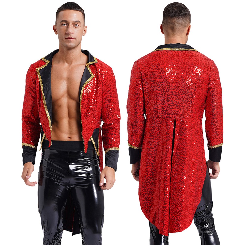Men's Circus Ringmaster Costume Sequins Tailcoat Blazer Long Sleeve Jackets