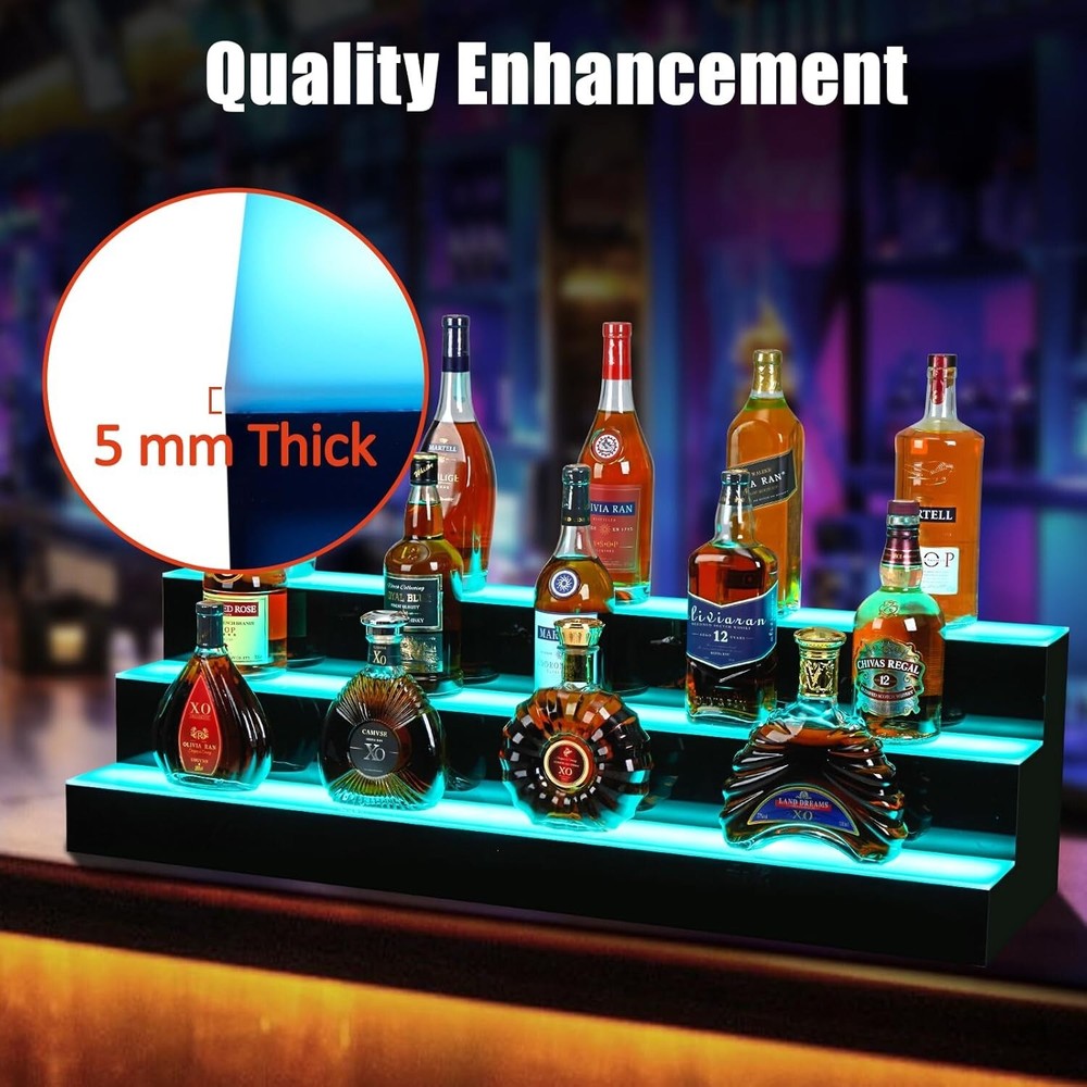 3 Layer Acrylic LED Lighted Display Wine Rack 30'' Wall-Mounted With App Control