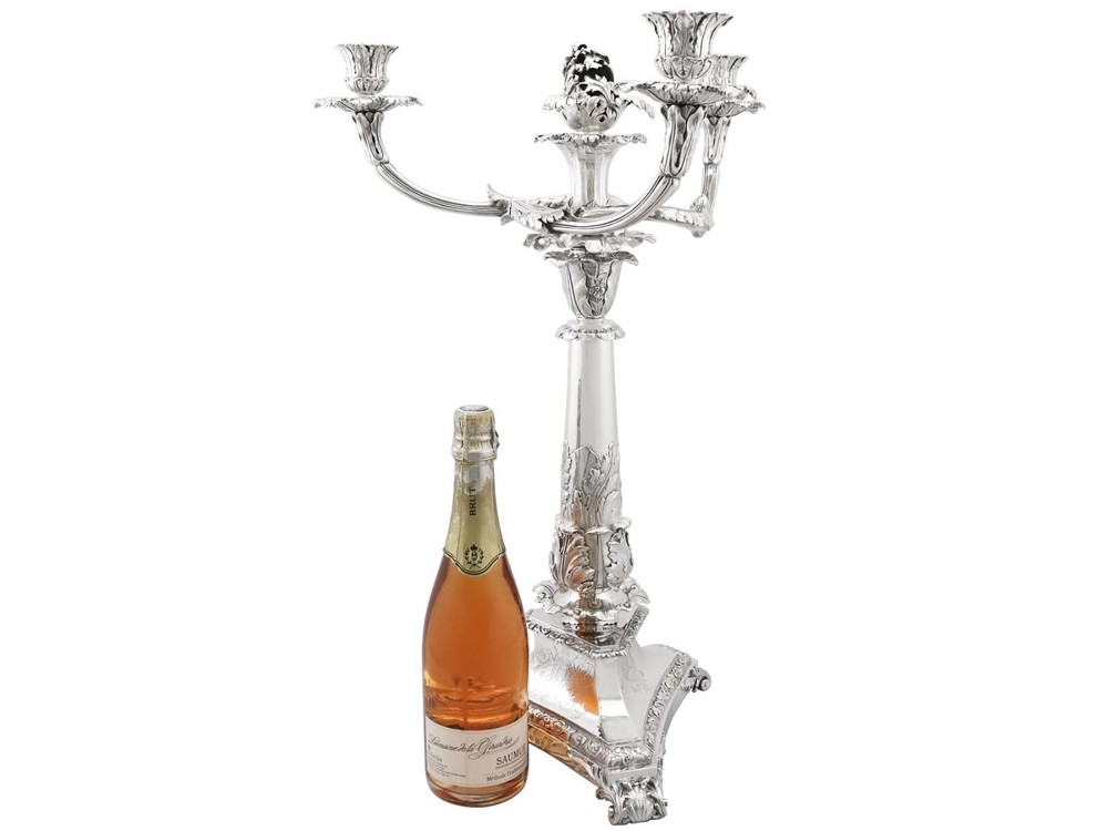 Sterling Silver Three Light Candelabrum Centrepiece - Antique George IV