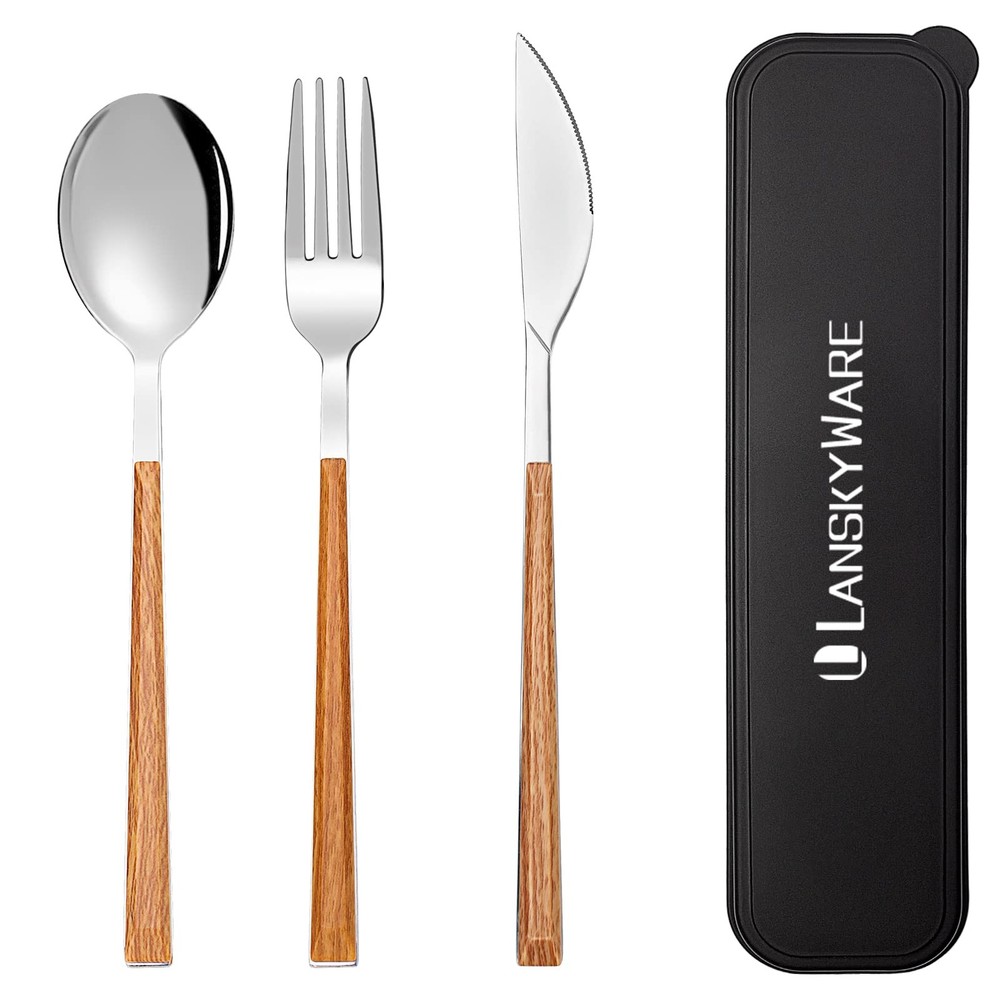3 PCS Portable Utensils Set Case 18/8 Stainless Steel Silverware Knife Fork