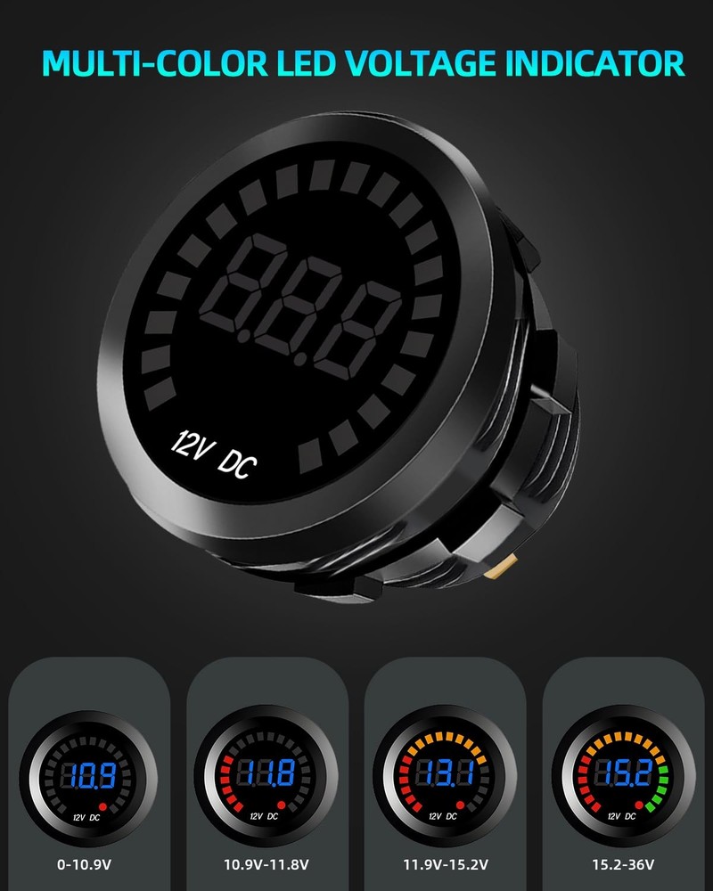 Waterproof DC 12V Voltage Meter, LED Digital Display Voltmeter 1P, With Cable