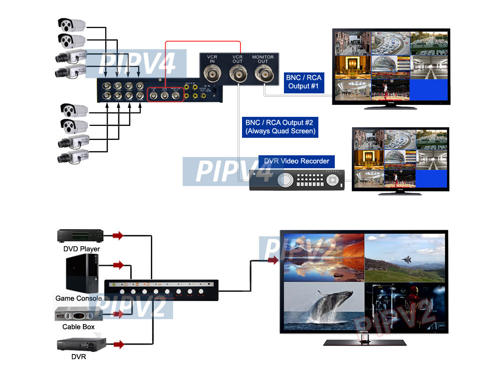 8-Channel BNC Multi-Viewer Video Multiplexer Dual Split Screen Out Audio Support