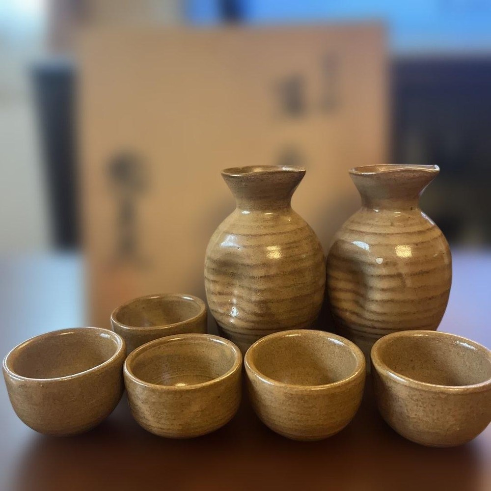 Ceramic sake bottle and sake cup set Iwakuni Tada ware