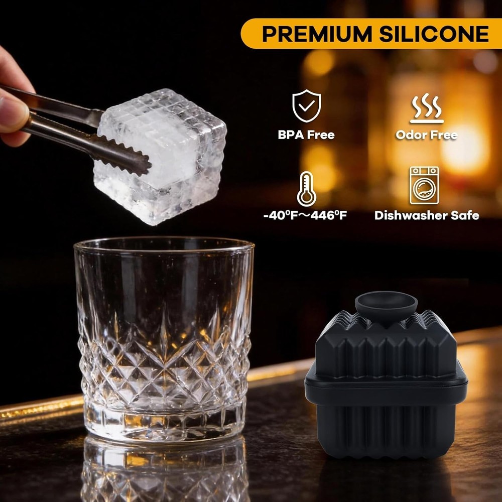 Large Silicone Ice Cube Tray (3 Pack),Whiskey Ice Cubes Mold,Make 2Inch Square I