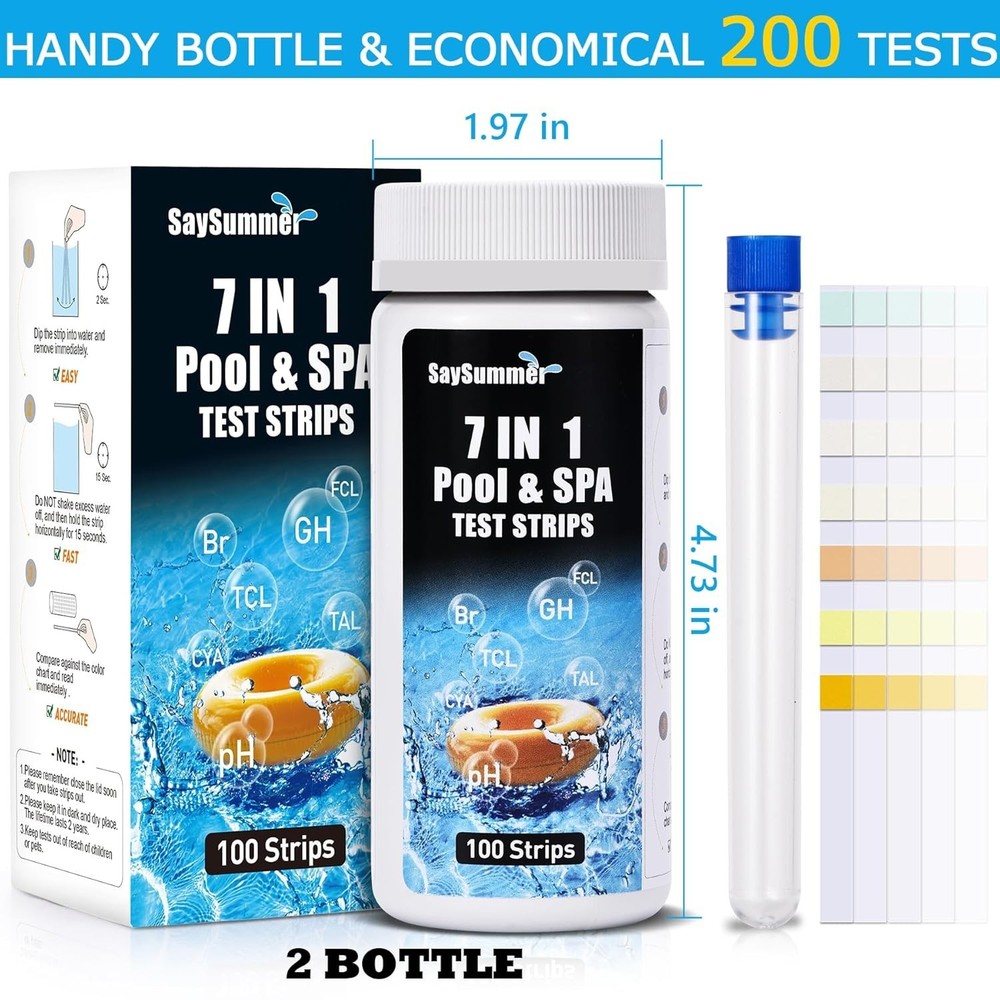 Pool Strips 200 Count for Chlorine pH and Water Balance Testing Kit for Pool...