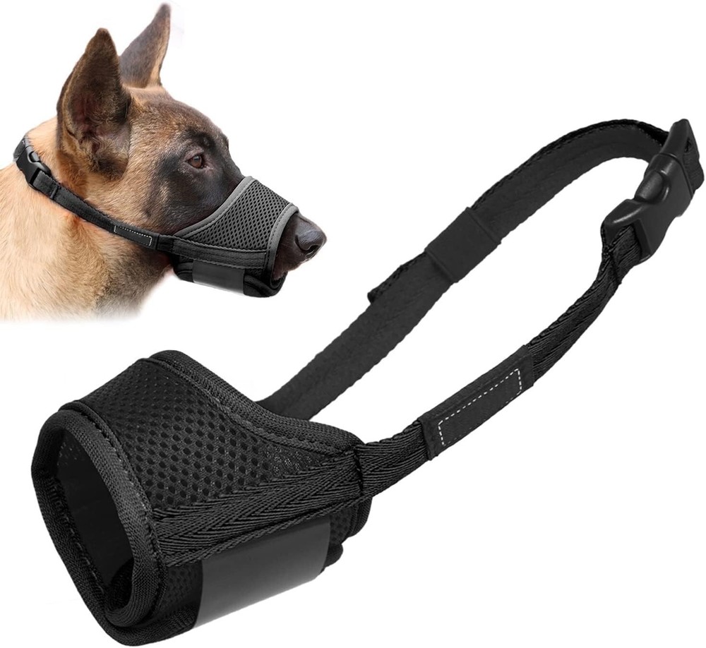 Humane Dog Muzzle for Large Breeds - Breathable Mesh, Adjustable Strap, Black, L