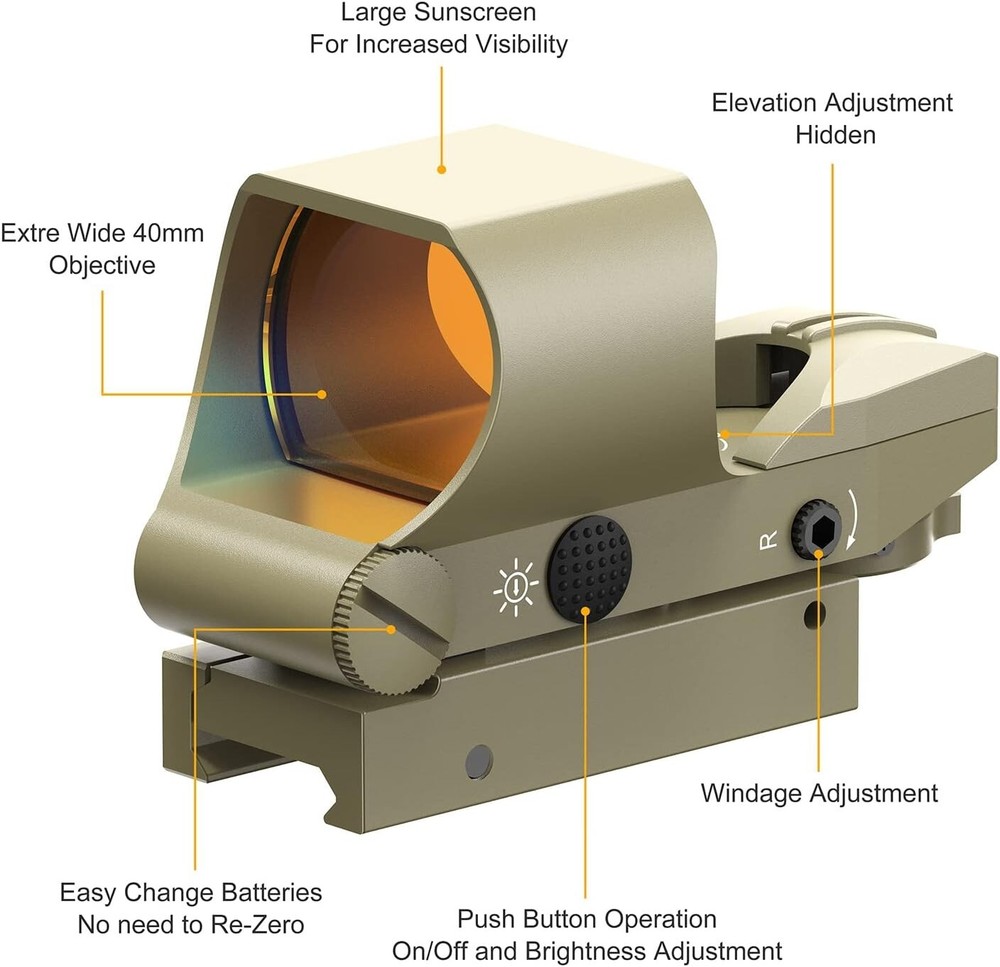 Feyachi RS-30, RS-60, RS-61 Reflex Sight, Multiple Reticle System