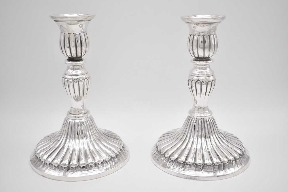 Vintage Italian 800 Solid Silver Candlesticks, Milan Hallmarks 147 MI, Pair