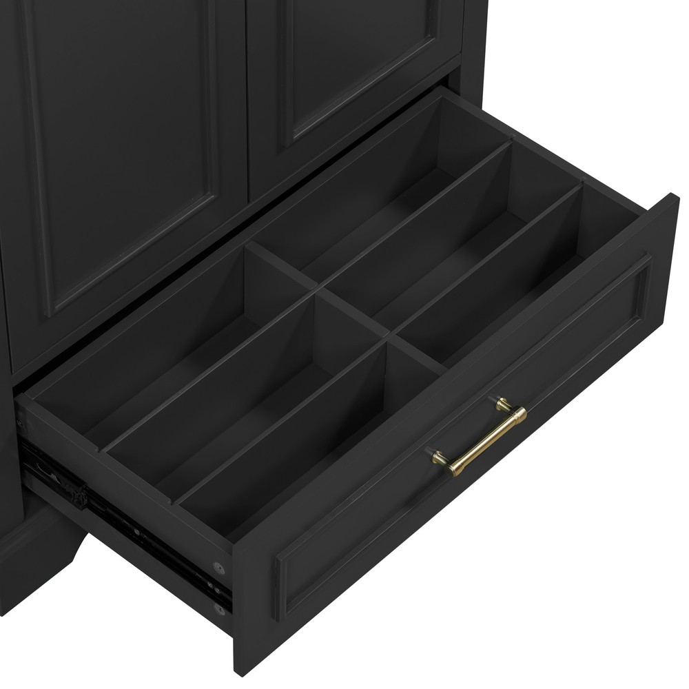 30" Bathroom Vanity w/ Sink, Black, Soft-Close Doors & Drawer, Solid Wood+MDF