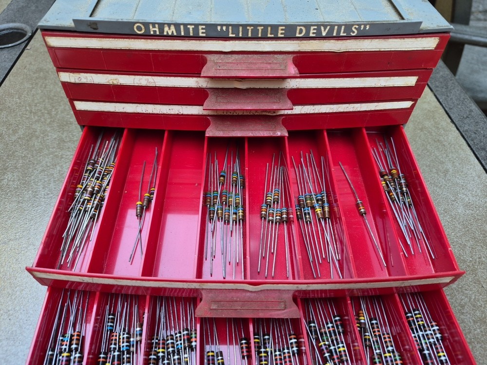 FULL Ohmite Little Devils Case WITH LOTS OF RESISTORS Electronics