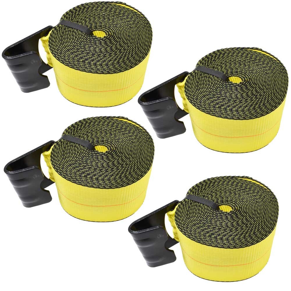 (4) 4" x 27' Winch Straps With Flat Hooks, 5400 lb Working Load Limit