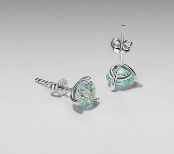 Aquamarine Firework Cut Gem 925 Sterling Silver Sparkling Stud Earrings