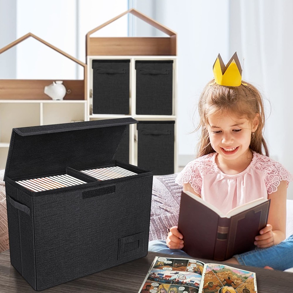 4-Pack Comic Book Storage, Collapsible Comic Book Case with Dividers and Carr...