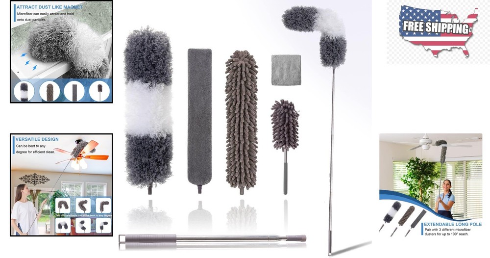 6-Piece Extendable Microfiber Duster Set for Effortless High Ceiling Clean