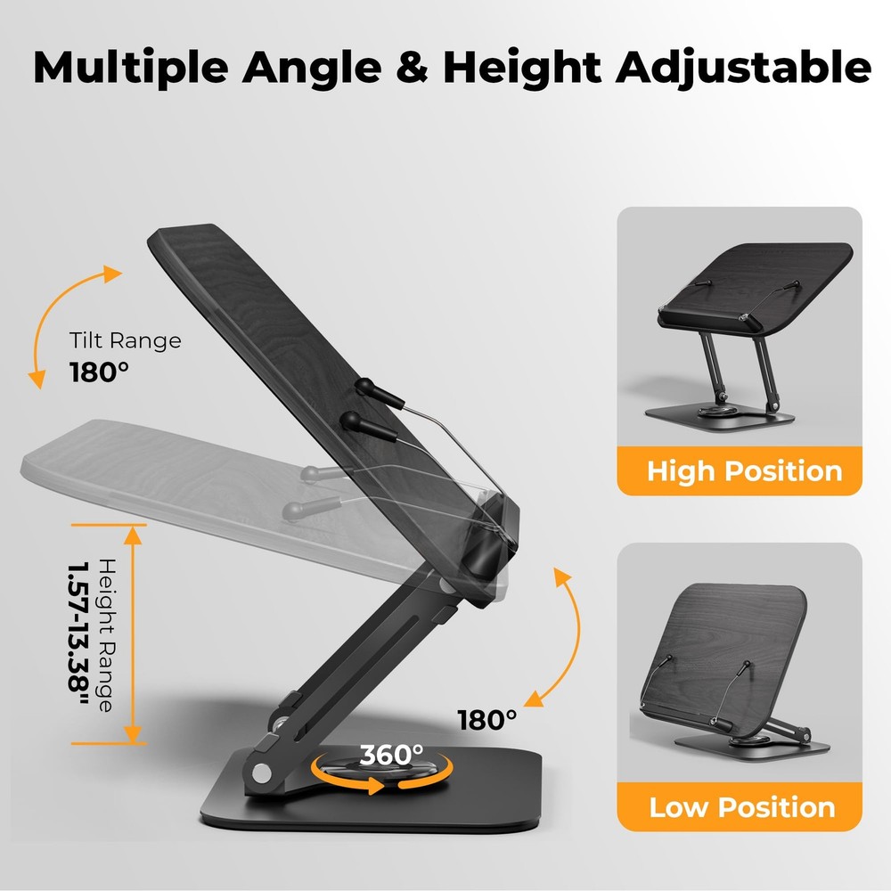 Book Stand for Reading, Adjustable Book Holder with 360° Rotating Bases, Fold...