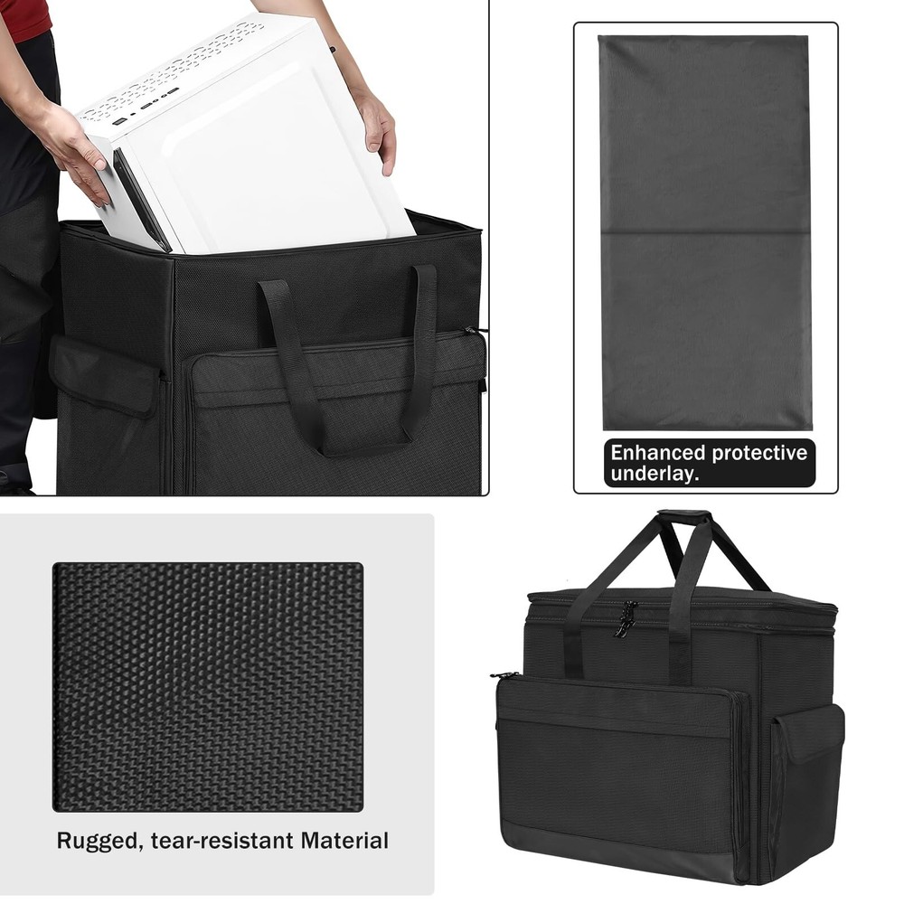 Double-Layer Desktop PC Tower Carrying Case, Travel Storage Bag for Computer ...