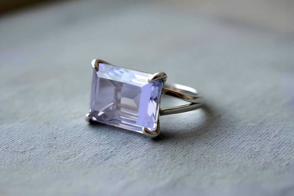 Sterling Silver Tanzanite Ring Rectangle Cut 13x18mm Engagement Gift