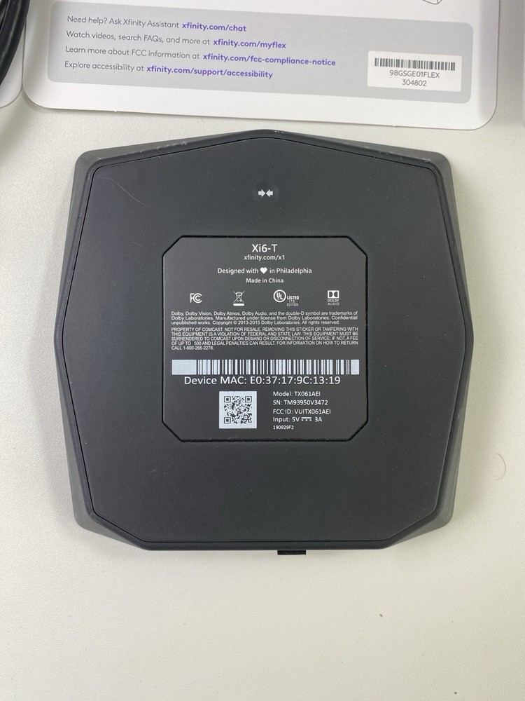 Xfinity Xi6-T Streaming Box + Remote + Power Cable + HDMI cable in Box