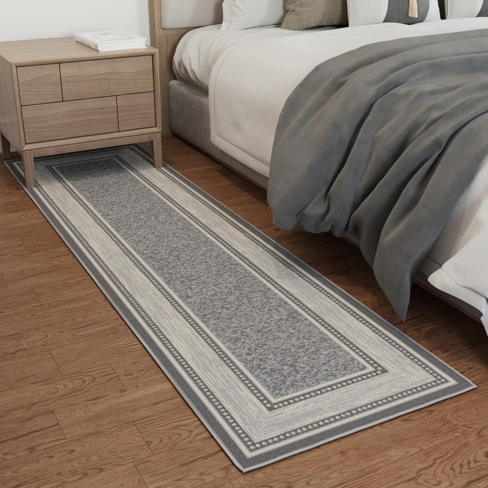 Ottomanson Machine Runner - 1'10" x 7', Border Light Grey