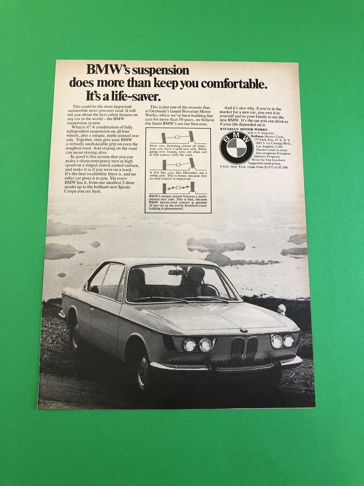 BMW 2000 CS ORIGINAL VINTAGE PRINT AD ADVERTISEMENT PRINTED A1
