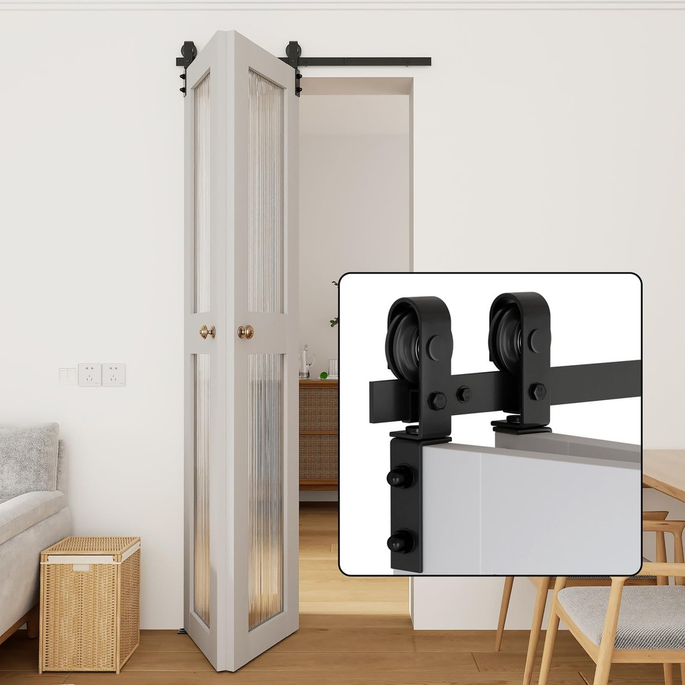 36" Bi-Folding Sliding Barn Door Hardware Kit for 2 Doors, Low Ceiling Lite V...