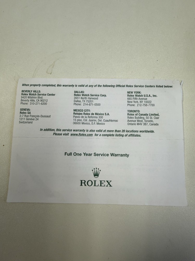 Rolex 2008 Service Papers e12083
