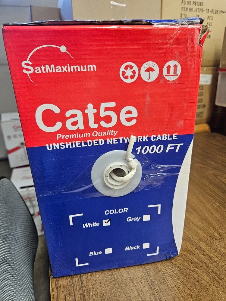 CAT5e Cable 1000Feet White Solid Network Ethernet RJ45 LAN