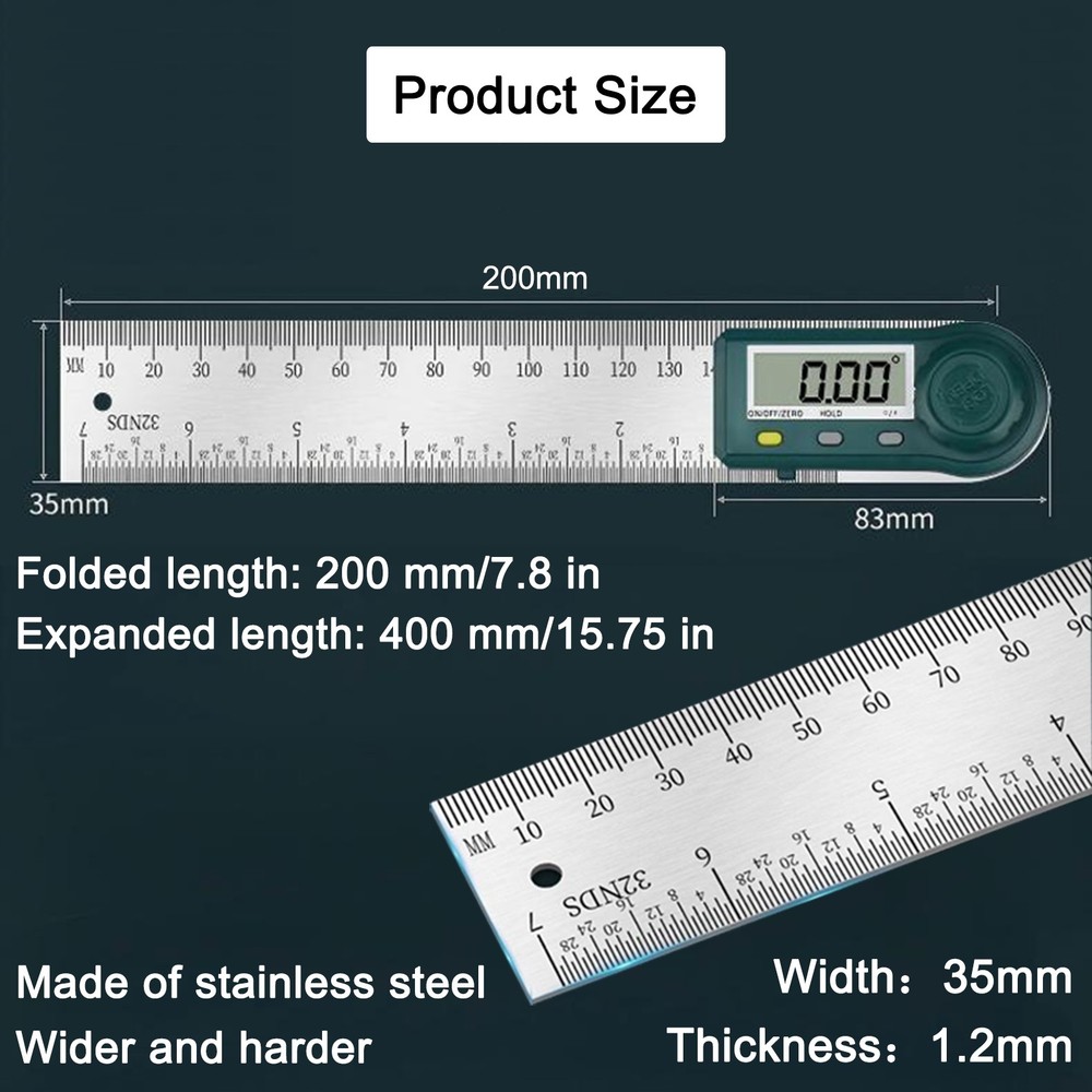 200mm/7.8'' Protractor Digital Angle Finder Ruler with Locking Function for ADAS