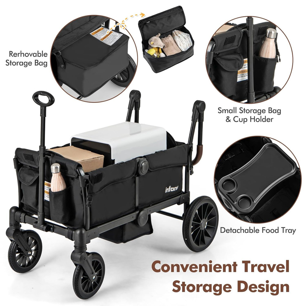 Wagon Stroller for 2 Kids, Collapsible Adjustable Push Pull Handle Bar, 2 Seater
