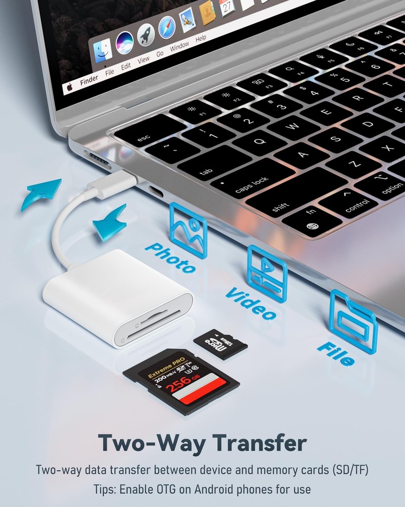 USB-C SD Card Reader, Dual Slot for and MicroSD, Type C Adapter White