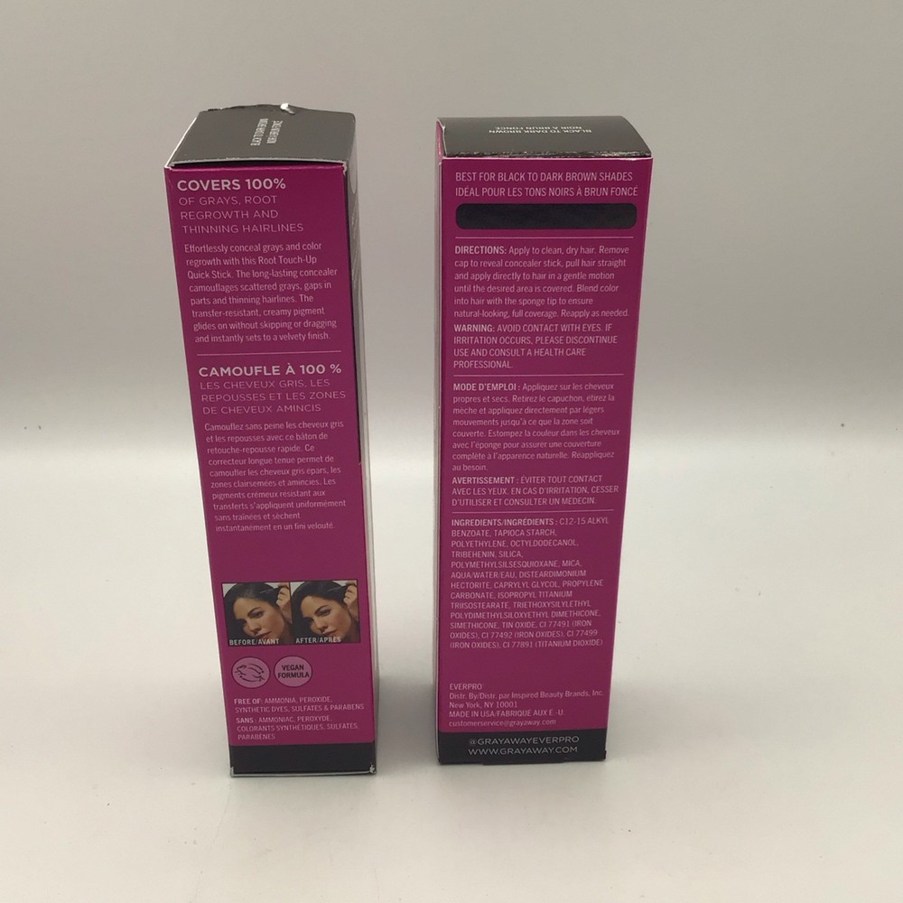 2 pack EVERPRO GRAY AWAY BLACK TO DARK BROWN ROOT TOUCH UP QUICK STICK