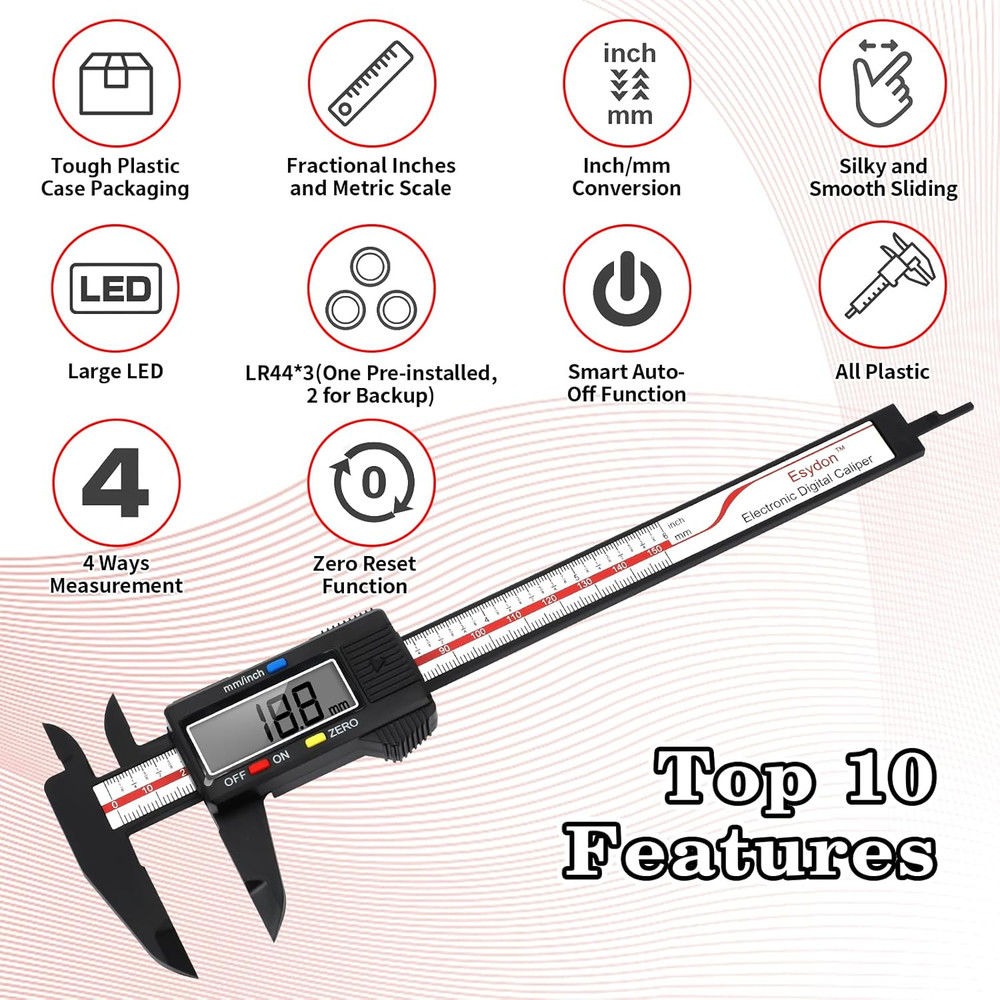 Digital Caliper, Upgraded Calipers 6 Inch, Measuring Tool, Electronic Ruler, wi
