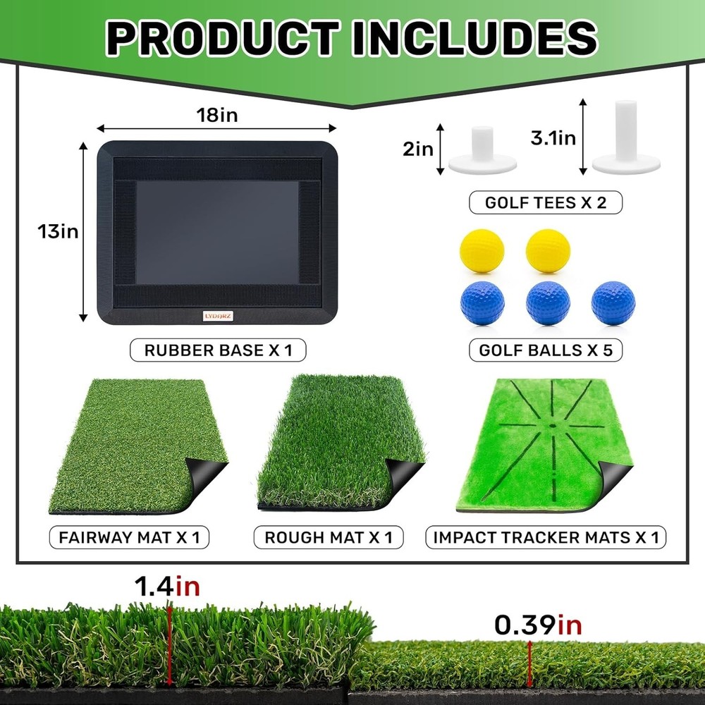 Portable Golf Hitting Mat with Instant Feedback - 3 Versatile Replacement Mats
