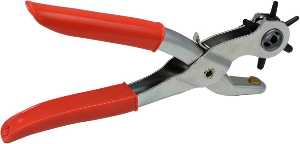 Leather Hole Punch Tool Set Heavy Duty 6 Size 9'', A Silver/Red