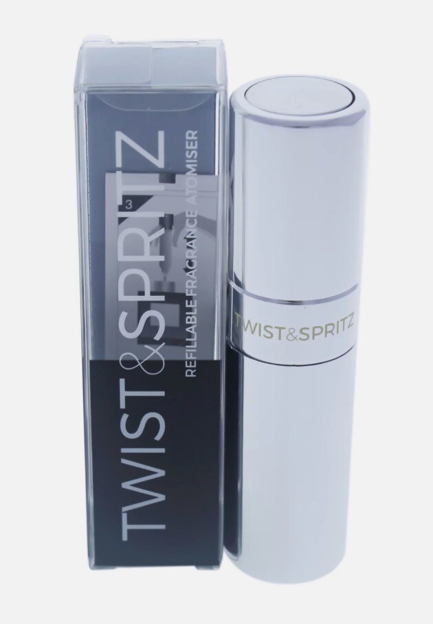 Twist And Spritz Atomizer-“Silver Color”8 Ml-100 Sprays-(NEW IN BOX)