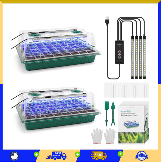 Seed Starter Tray with Grow Light,2 Pack 80 Cells Seedling Tray Kit