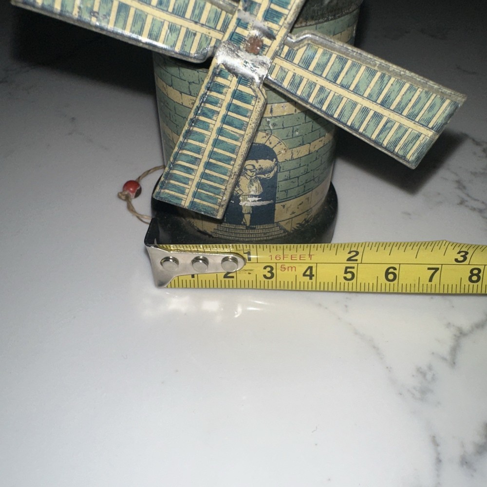 Antique tin windmill Blue And Cream pull toy Rare HTF