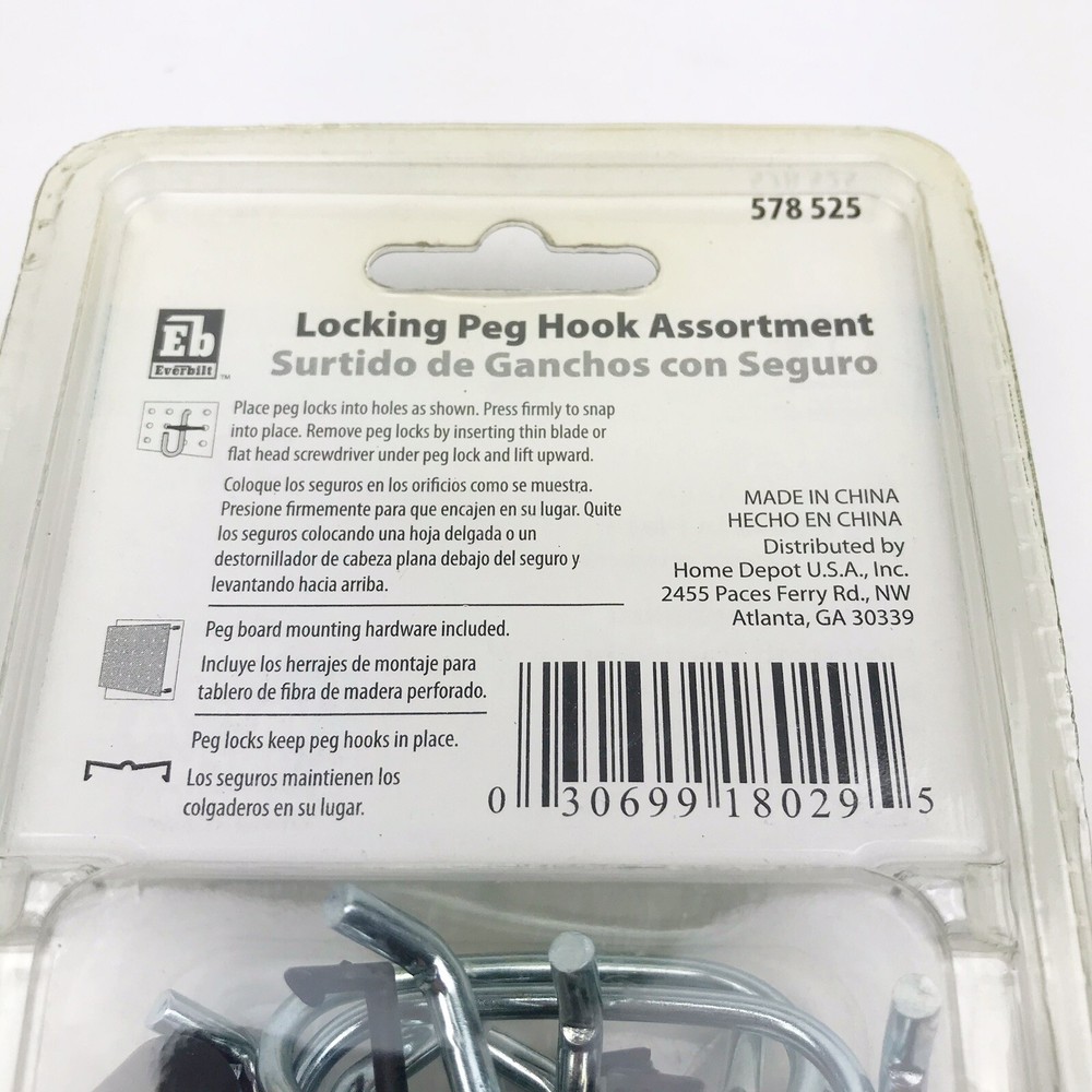 Everbilt Locking Peg Hook Assortment 1/8 & 1/4 Pegboard 32 Pcs Mounting Hardware